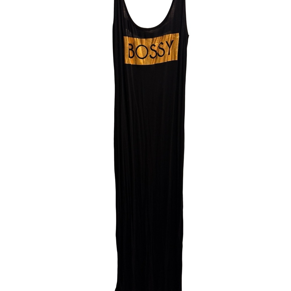 Rue21 Black Maxi Dress with Gold 'BOSSY' Accent